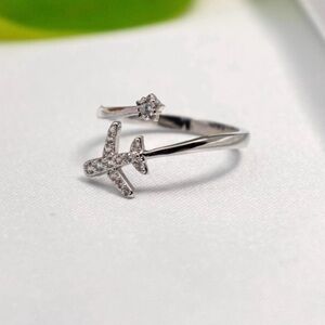 Elegant Silver Airplane CZ Adjustable Ring
